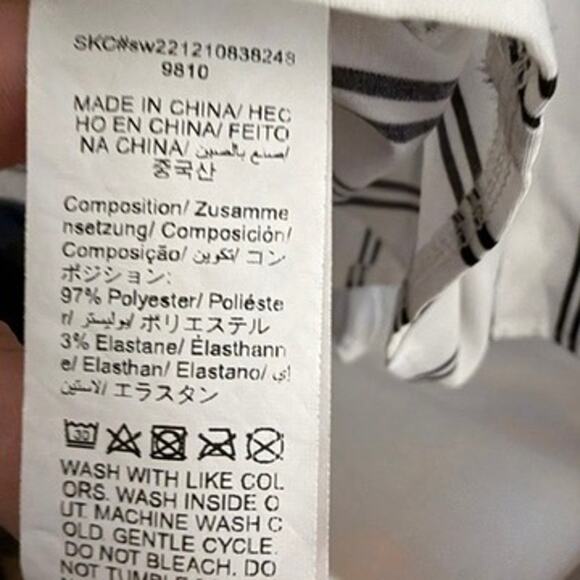 Women’s Black White Vertical Striped Button-Down Workwear Blouse Stretch Shein - Picture 5 of 7